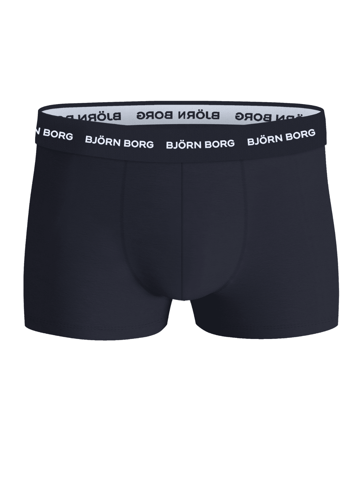 Front view of Cotton Stretch Trunks 5-pack in Navy, featuring soft cotton stretch and an iconic white logo waistband. - Image 2