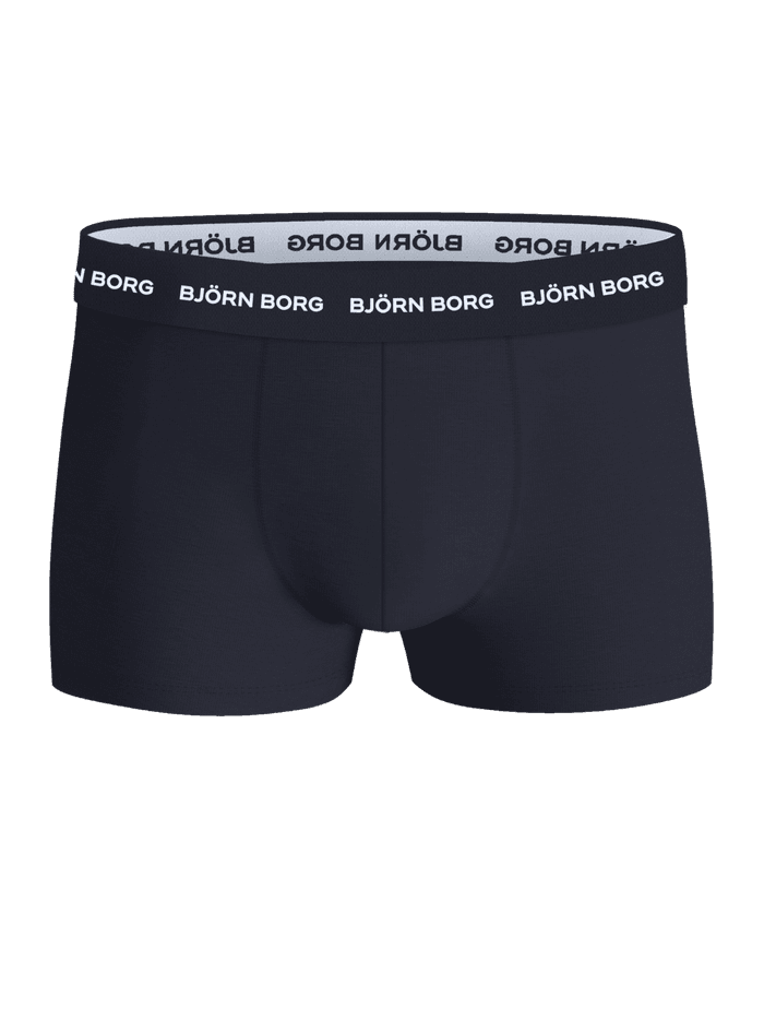 Cotton Stretch Trunks 5-pack in Marineblauw met een wit Björn Borg-logo op de elastische tailleband. - Image 2