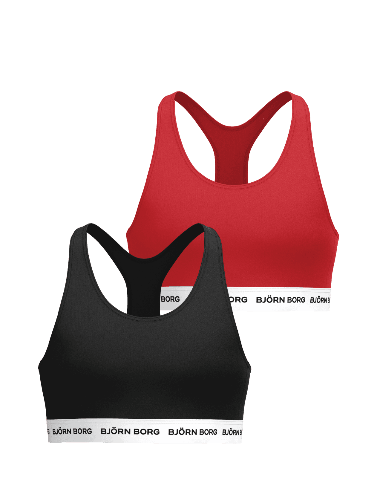 Cotton Stretch Logo Soft Top 2-pack para kids en rojo y negro con banda elástica blanca y logos negros. - Image 1