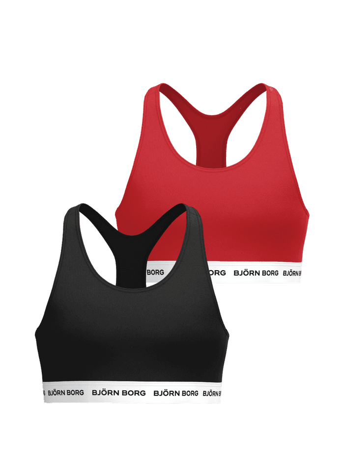 Cotton Stretch Logo Soft Top 2-pack för kids i rött och svart med vit resår och svarta logotyper.