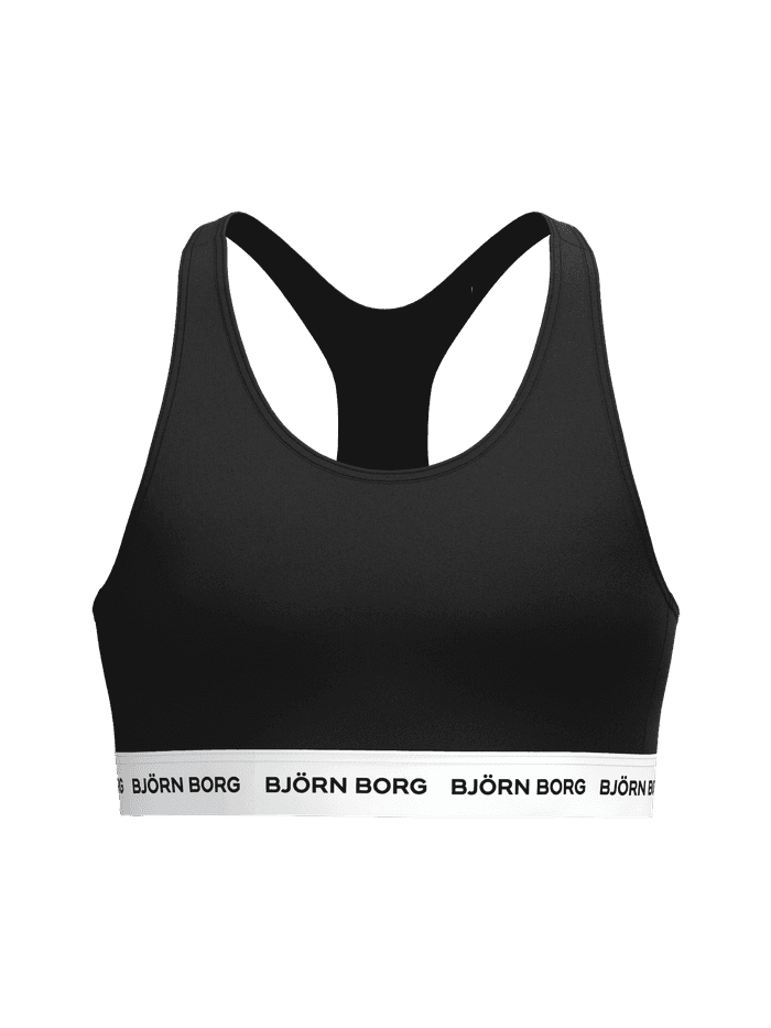 Cotton Stretch Logo Soft Top 2-pack voor kids in zwart met een racerback en witte elastische band met zwarte logo's. - Image 2