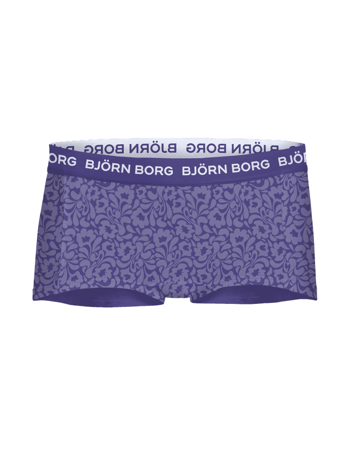 Kids' Cotton Stretch Boxers Shorts 3-pack in paars met bloemenprint en een witte Björn Borg logoband. - Image 2