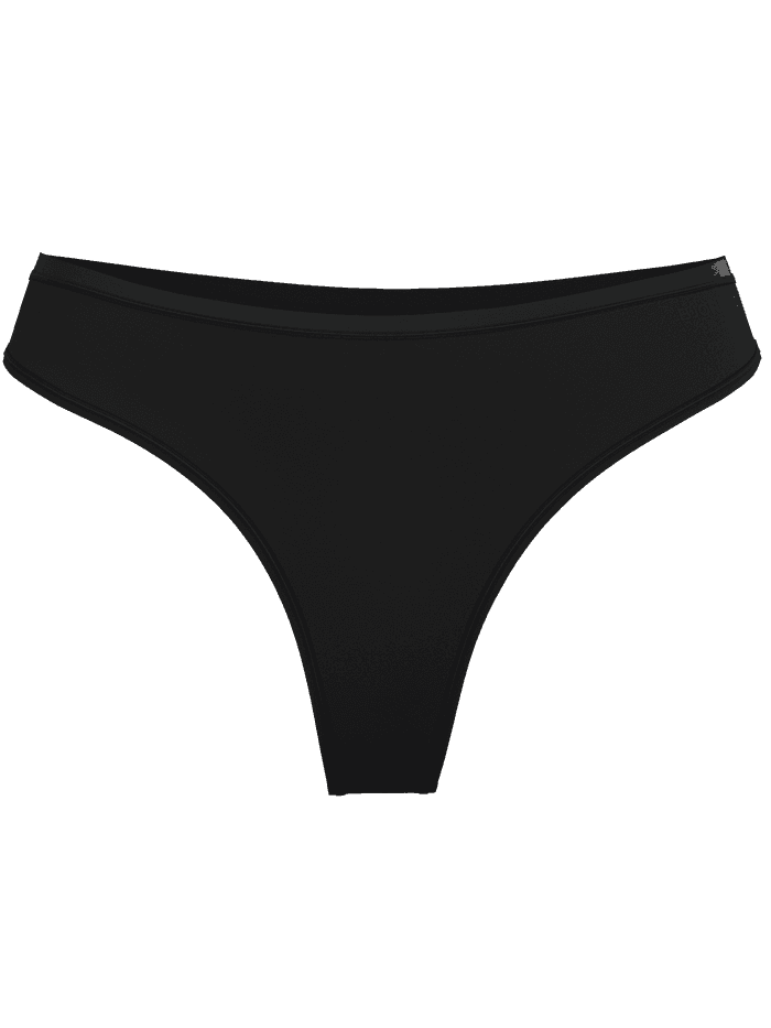 Comfort Thongs 2-pack i Sort set forfra med mellemhøj talje og tonet logo på hoften i glat mikrofiber. - Image 2