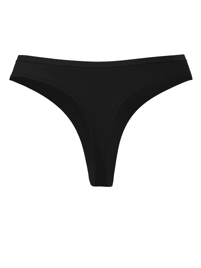 Comfort Thongs 2-pack i Sort set forfra med mellemhøj talje i glat stretch-mikrofiber og tonalt logo på hoften. - Image 3