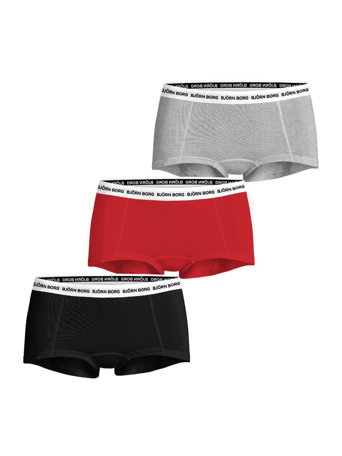 Logo Boxers Shorts 3-pack med svarta, grå och röda minishorts i mjuk bomullsstretch med ikonisk logoresår.