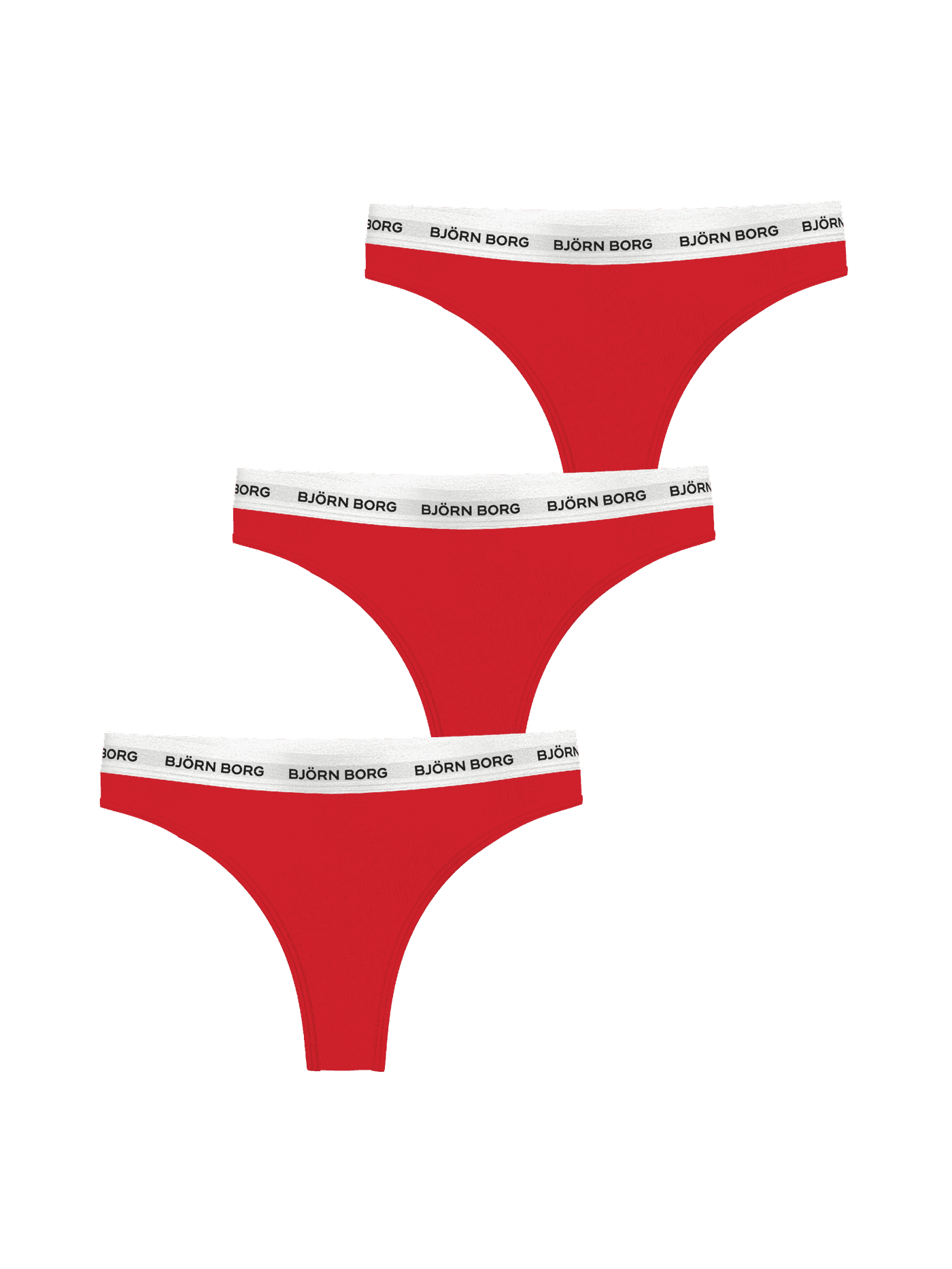 Logo Thongs 3-pack in red cotton stretch featuring a white elastic waistband with black logos and a mid-rise fit. - Image 1