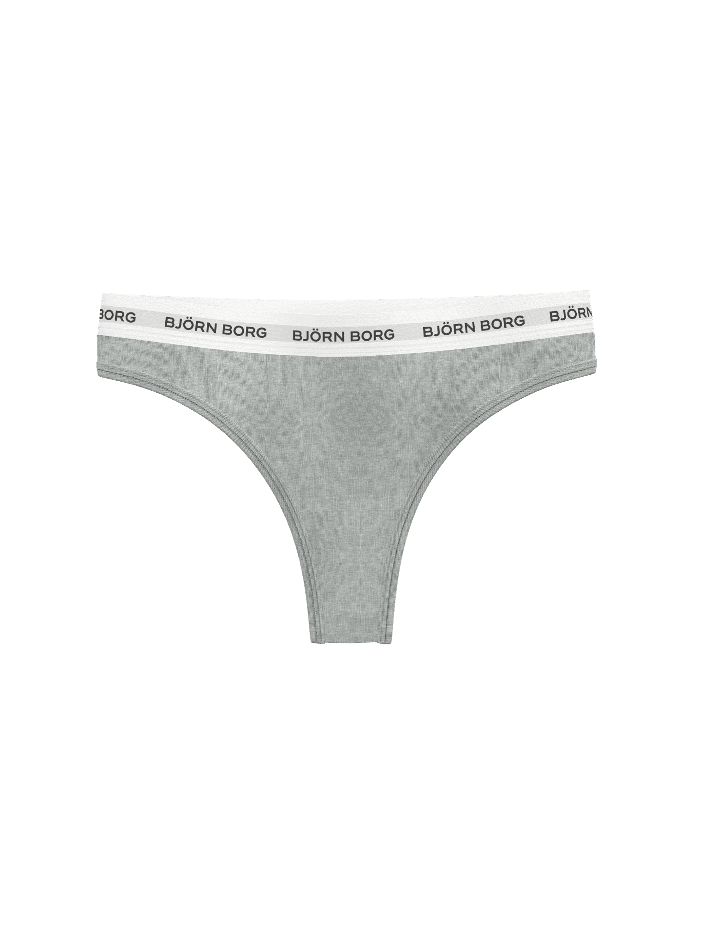 Front view of the Logo Thongs 3-pack in grey with an elastic logo waistband. - Image 5