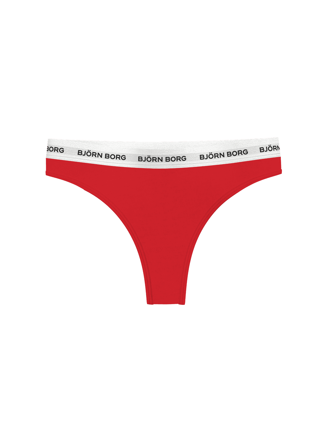 Logo Thongs 3-pack in red with a white elastic waistband and black logo, providing a comfortable mid-rise fit. - Image 4