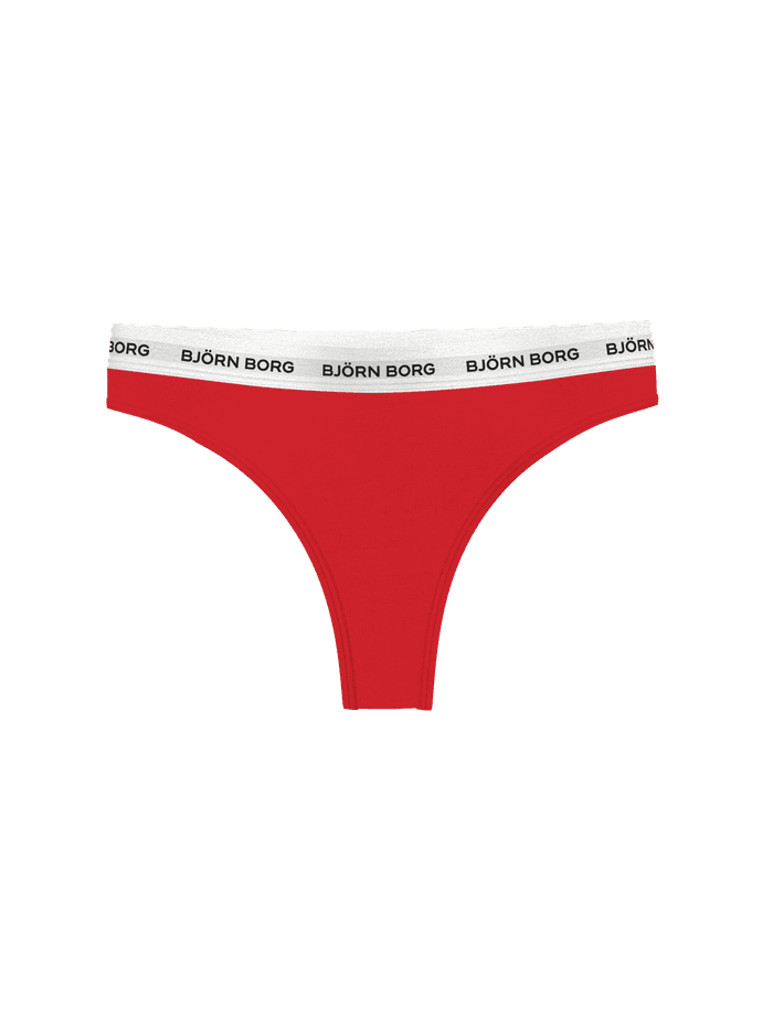 Logo Thongs 3-pack i rød med hvid elastisk linning og sort logo med en behagelig mellemhøj pasform. - Image 4