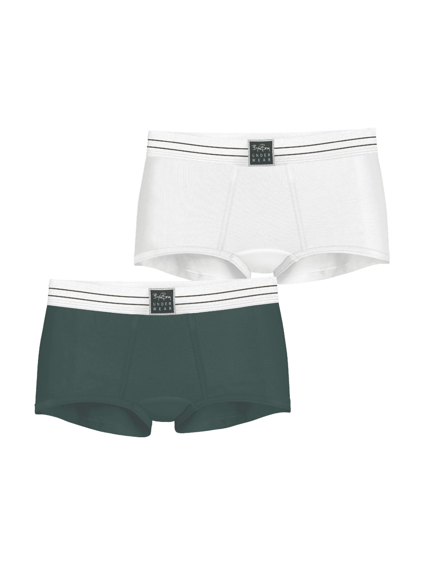 Original Boxers Shorts 2-pack in wit en groen katoen met een gestreepte elastische tailleband en zwarte logopatch. - Image 1