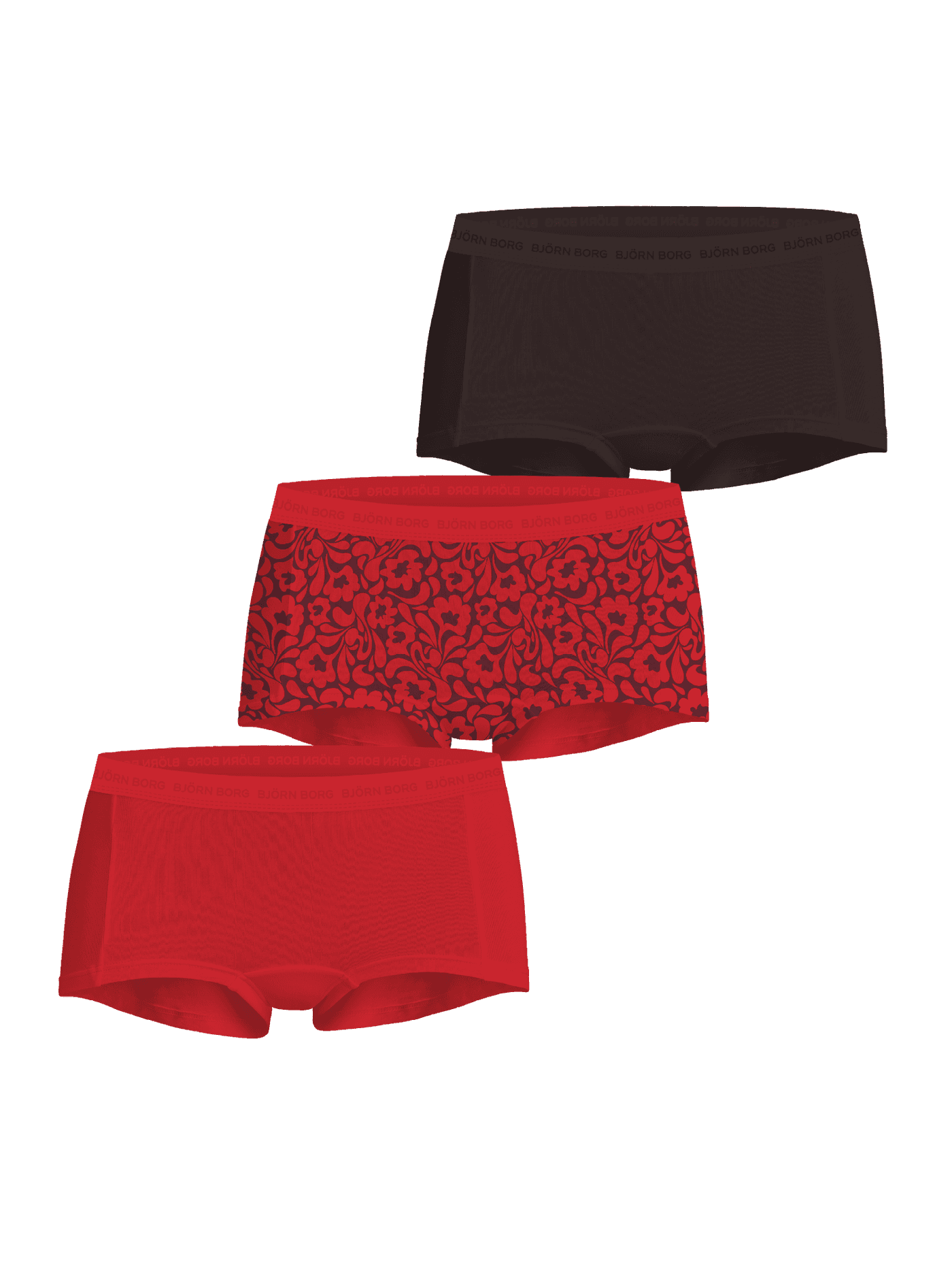 Everyday Cotton Boxers Shorts 3-pack in bruin, rood en bloemenprint met ton-sur-ton logotaillebanden en mid-rise pasvorm. - Image 1