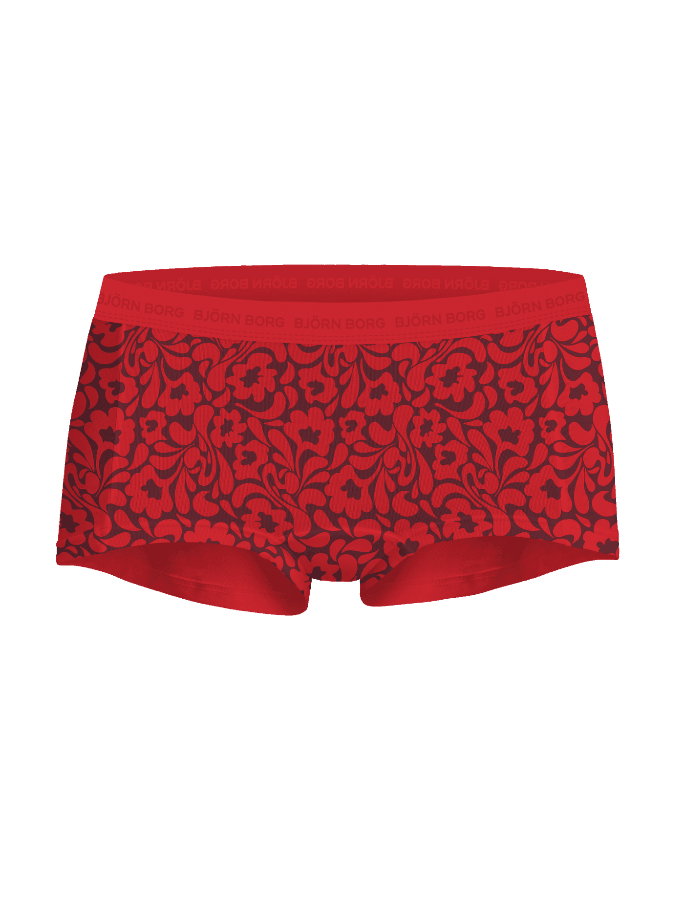 Everyday Cotton Boxers Shorts 3-pack in a red and brown floral print with a red microfiber logo waistband. - Image 3