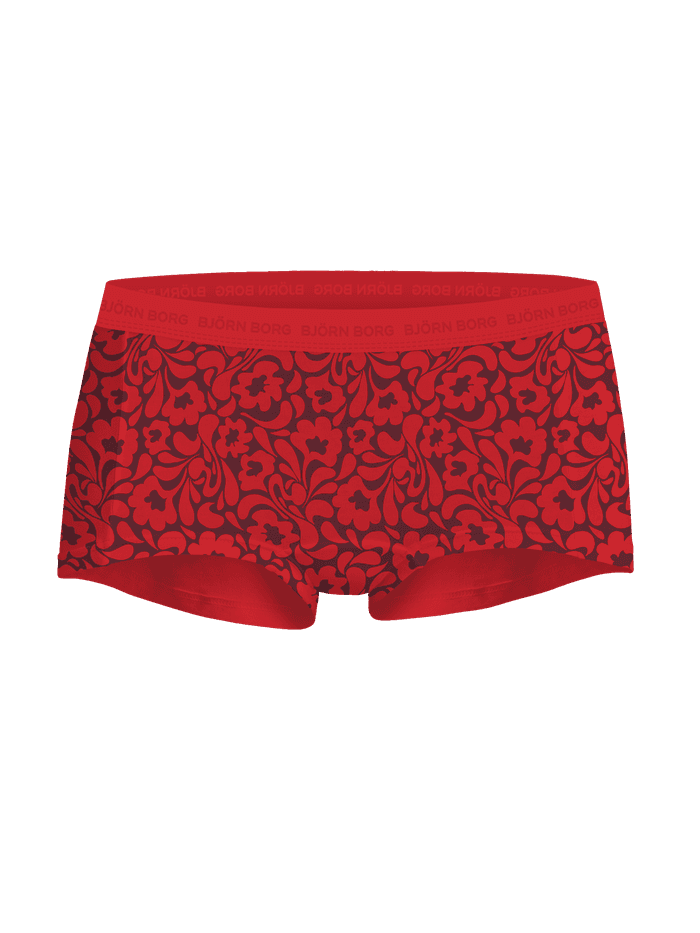 Vorderansicht der Everyday Cotton Boxers Shorts 3-pack mit rotem und braunem Blumenprint und rotem Logo-Bund aus Mikrofaser. - Image 3