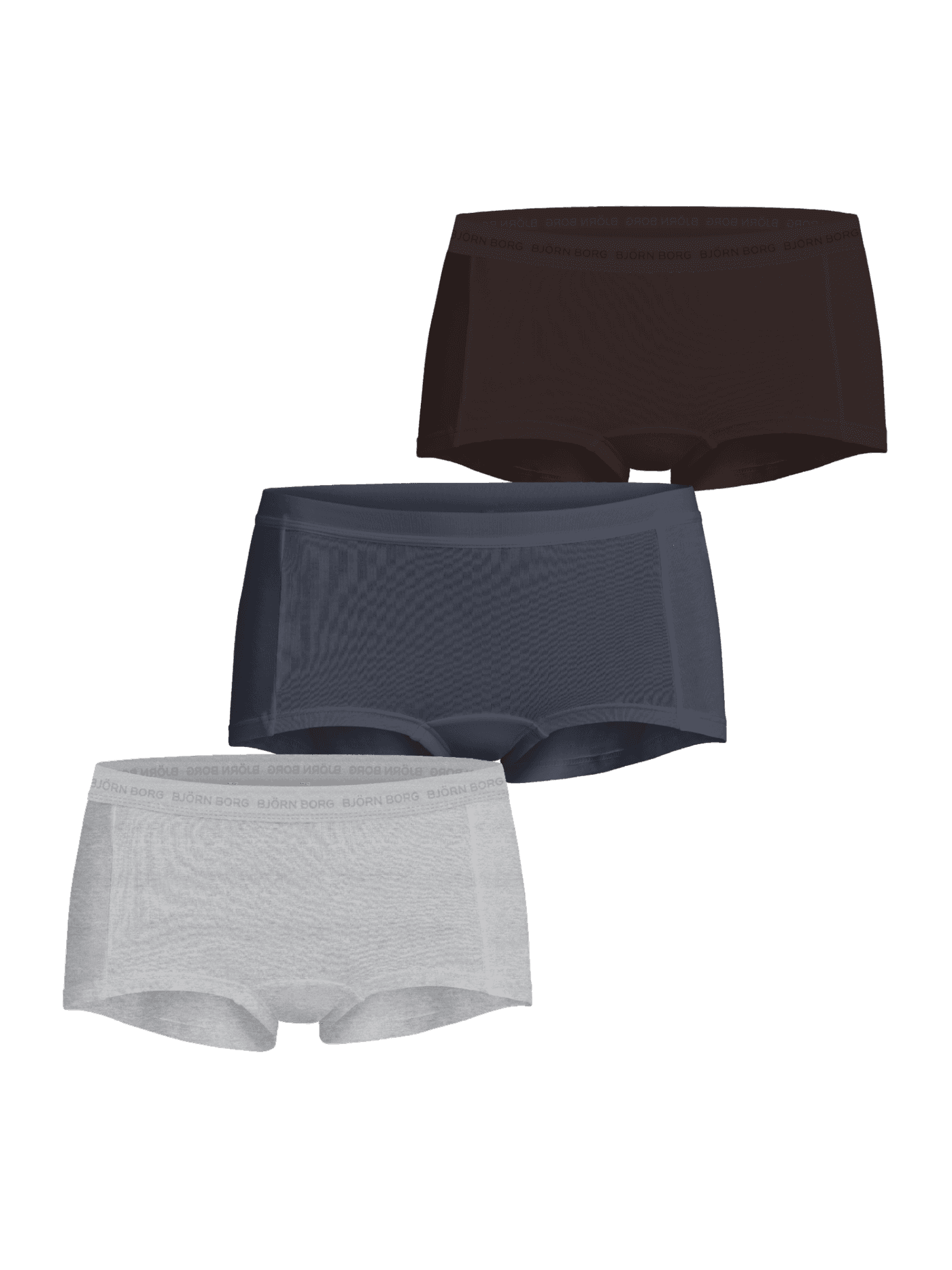 Björn Borg Everyday Cotton Boxers Shorts 3-pack in bruin, blauw en grijs melange met een zachte microfiber logotailleband. - Image 1