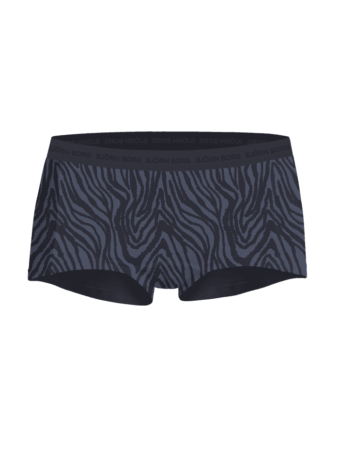 Vorderansicht der Everyday Cotton Boxers Shorts 2-pack in Blau mit dunklem Zebramuster und schwarzem Logobund. - Image 2
