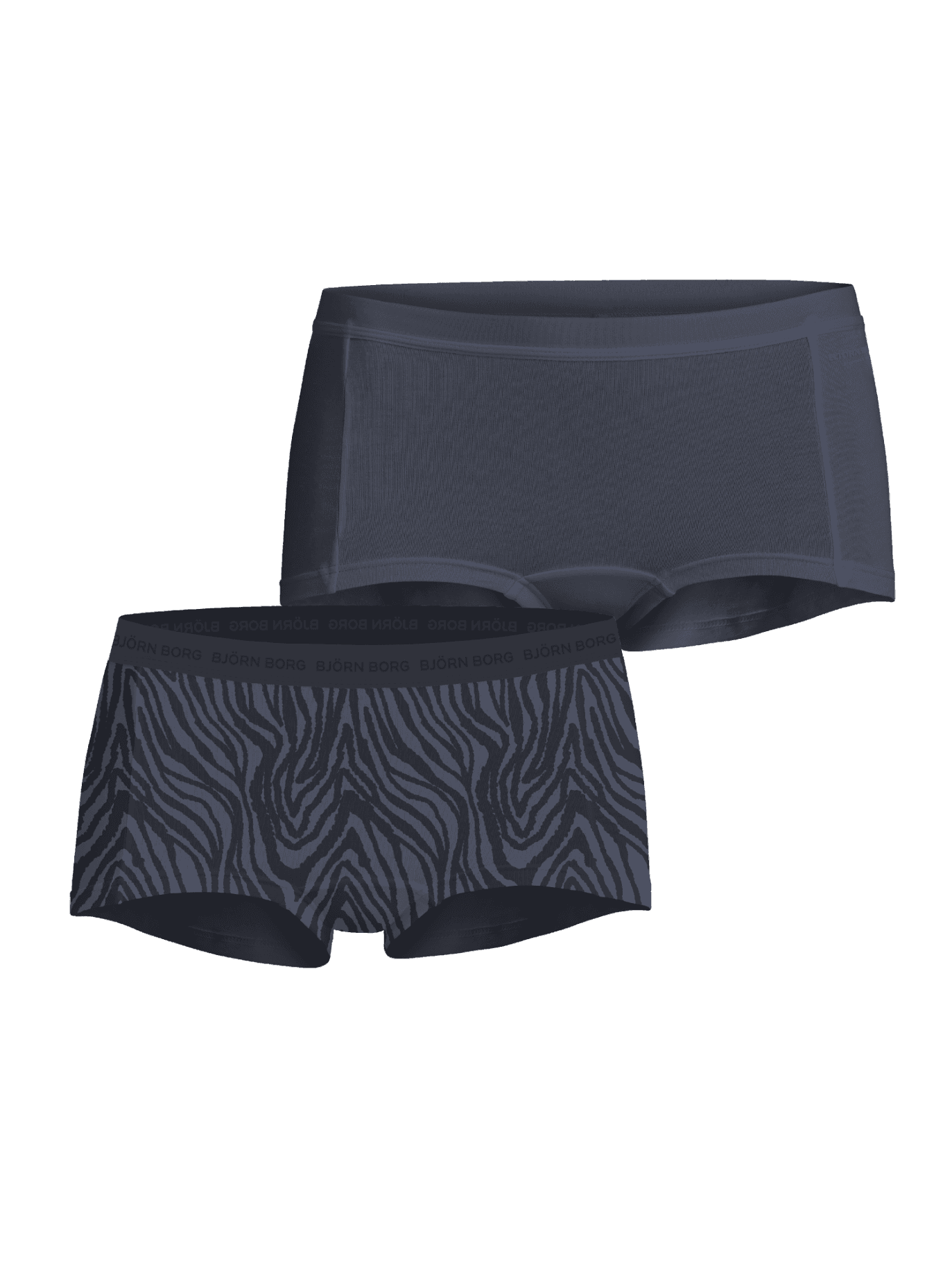 Björn Borg Everyday Cotton Boxers Shorts 2-pack in blauw en zebraprint voor dames met microfiber logo-tailleband. - Image 1