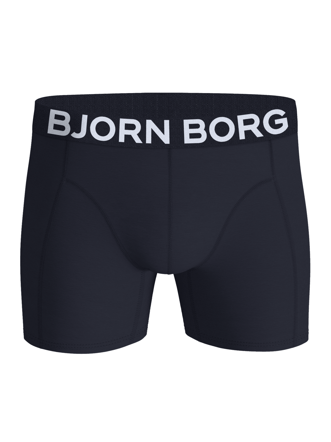 Organic Cotton Stretch Boxers 3-pack in Navy, featuring the front of the boxer briefs with a white logo on the waistband. - Image 5