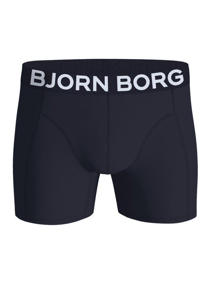 Organic Cotton Stretch Boxers 3-pack in Marineblauw met een wit logo op de tailleband, vooraanzicht. - Image 5
