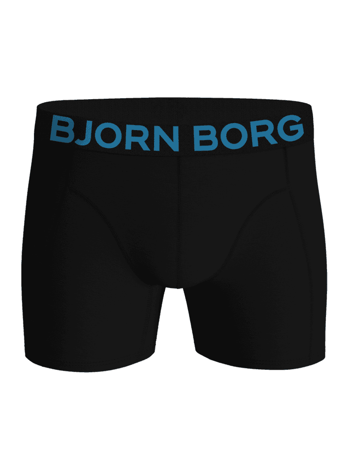 Vooraanzicht van de Organic Cotton Stretch Boxers 3-pack in het zwart met een blauw logo op de elastische tailleband. - Image 5