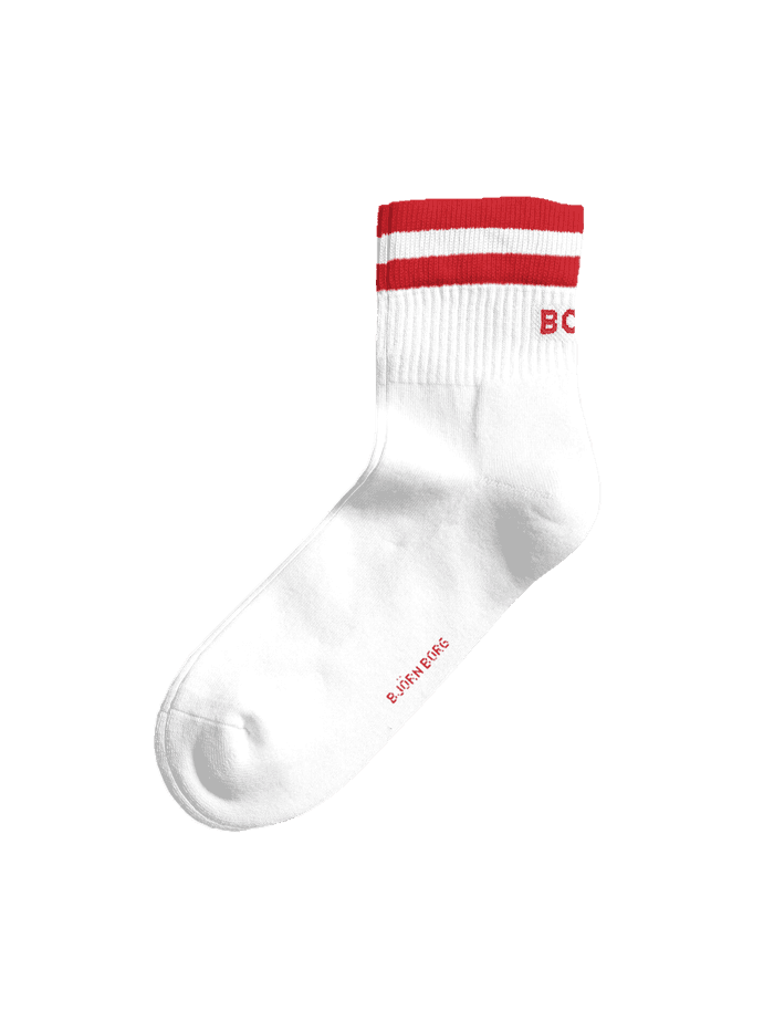 Classic Mid Ankle Socks 3-pack in wit en rood met een geribde boord, strepen en een rood Björn Borg-logo. - Image 4