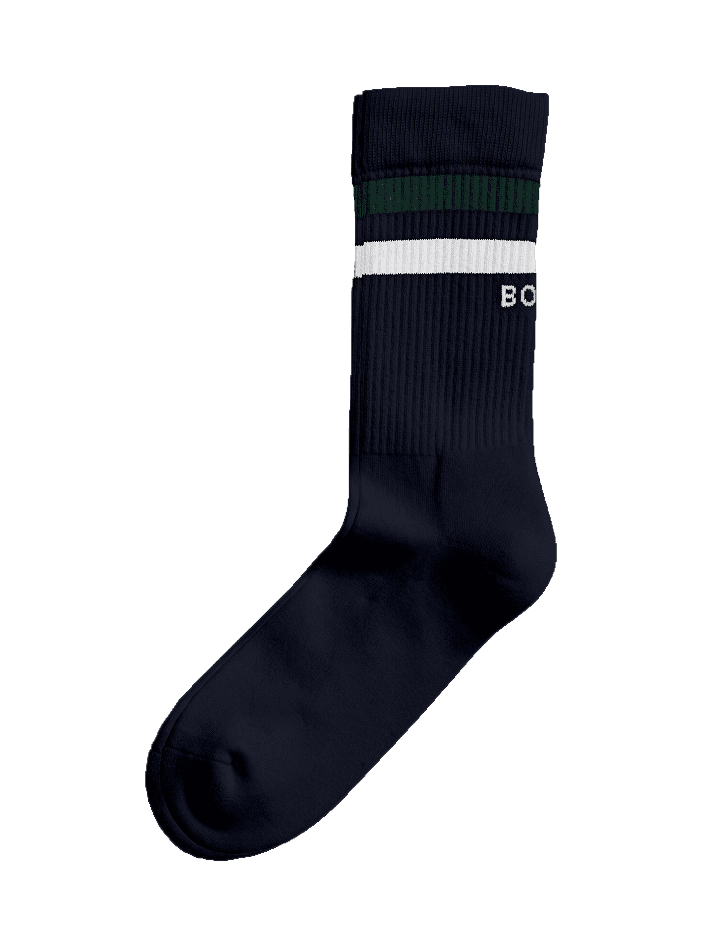 Navy blue Classic Crew Socks 3-pack with green and white stripes, ribbed texture, and a white Björn Borg logo. - Image 4