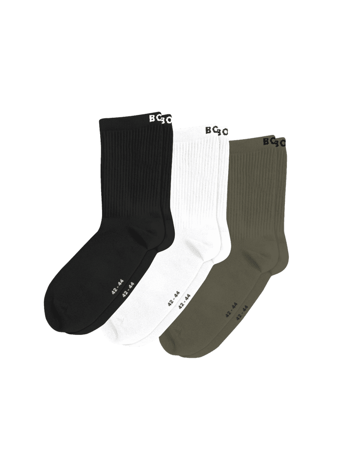 Sports Socks 3-pack in black, white, and green featuring a logo for training.