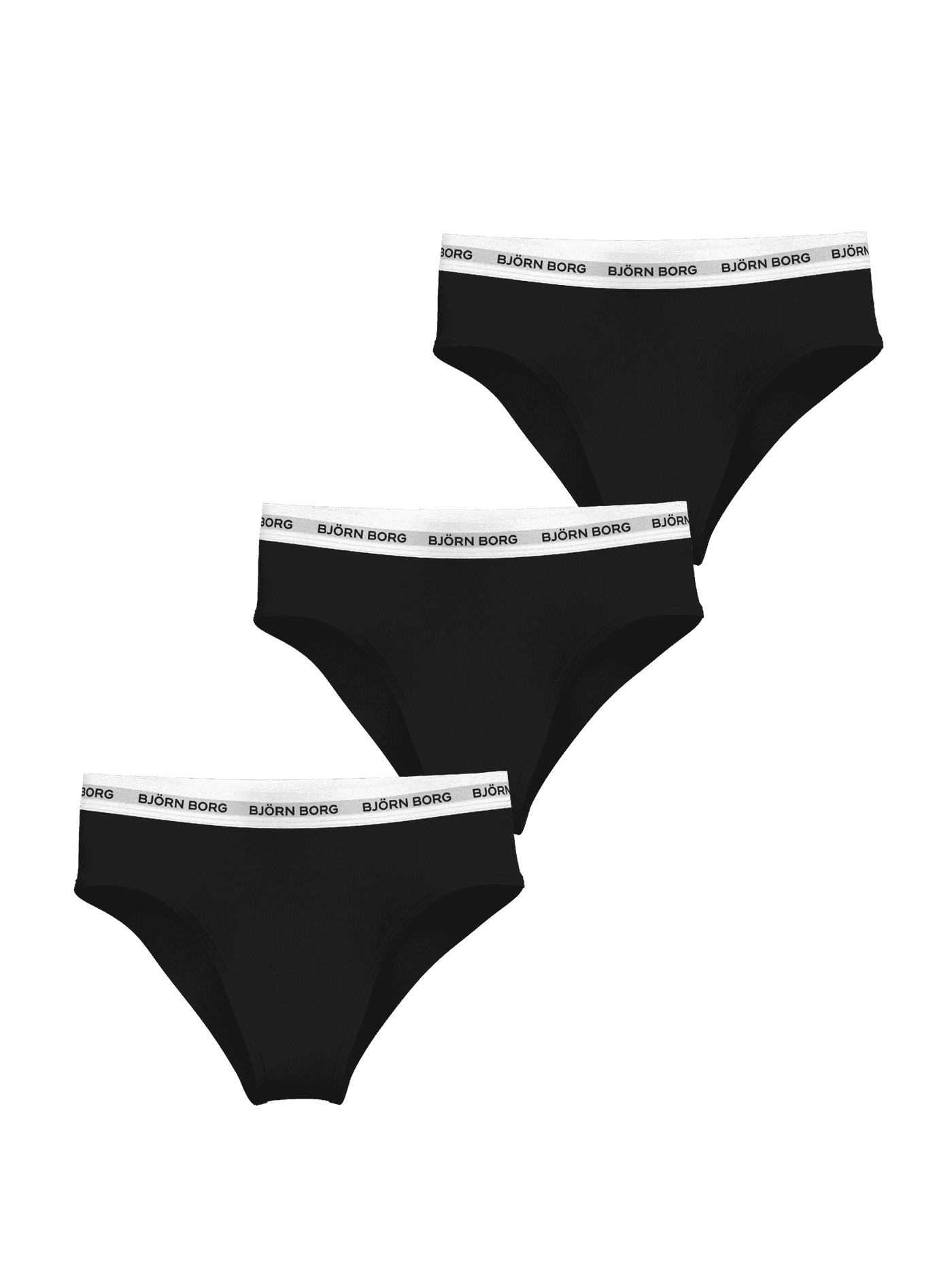 Cotton Stretch Logo Briefs 3-pack para kids en negro con algodón suave y cinturilla blanca con logo de Björn Borg. - Image 1