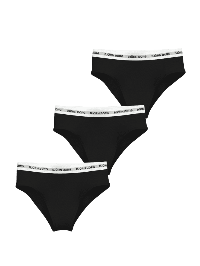 Cotton Stretch Logo Briefs 3-pack for kids in Black, featuring soft cotton and white Björn Borg logo waistbands.