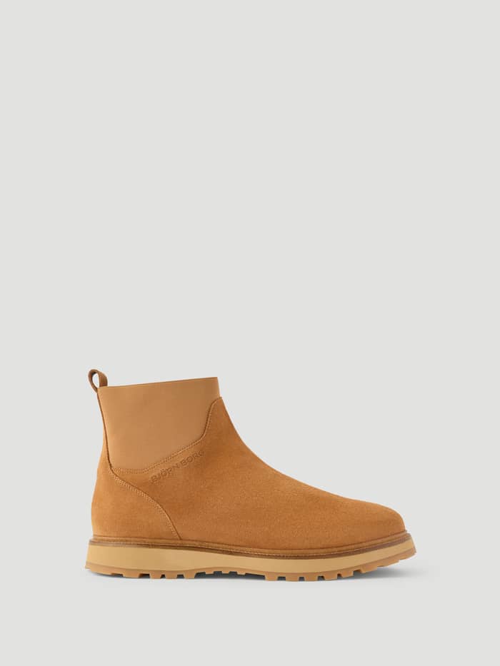 Men's Summit Chelsea Boots in Brown, showcasing the side profile, premium leather, and durable chunky sole.