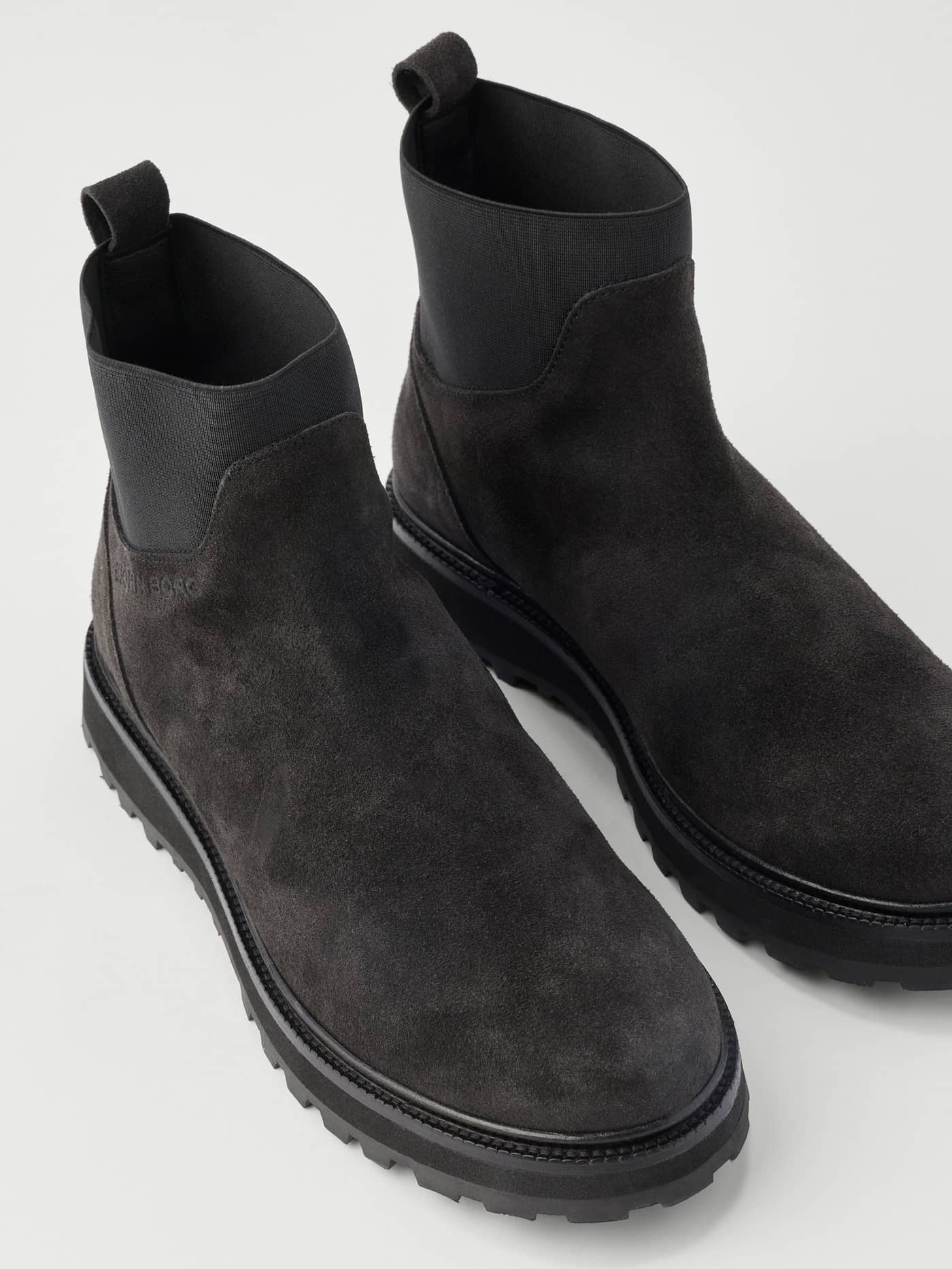 Women's Summit Chelsea Boots in Black genuine leather with a suede finish, featuring a chunky sole and subtle logo. - Image 4