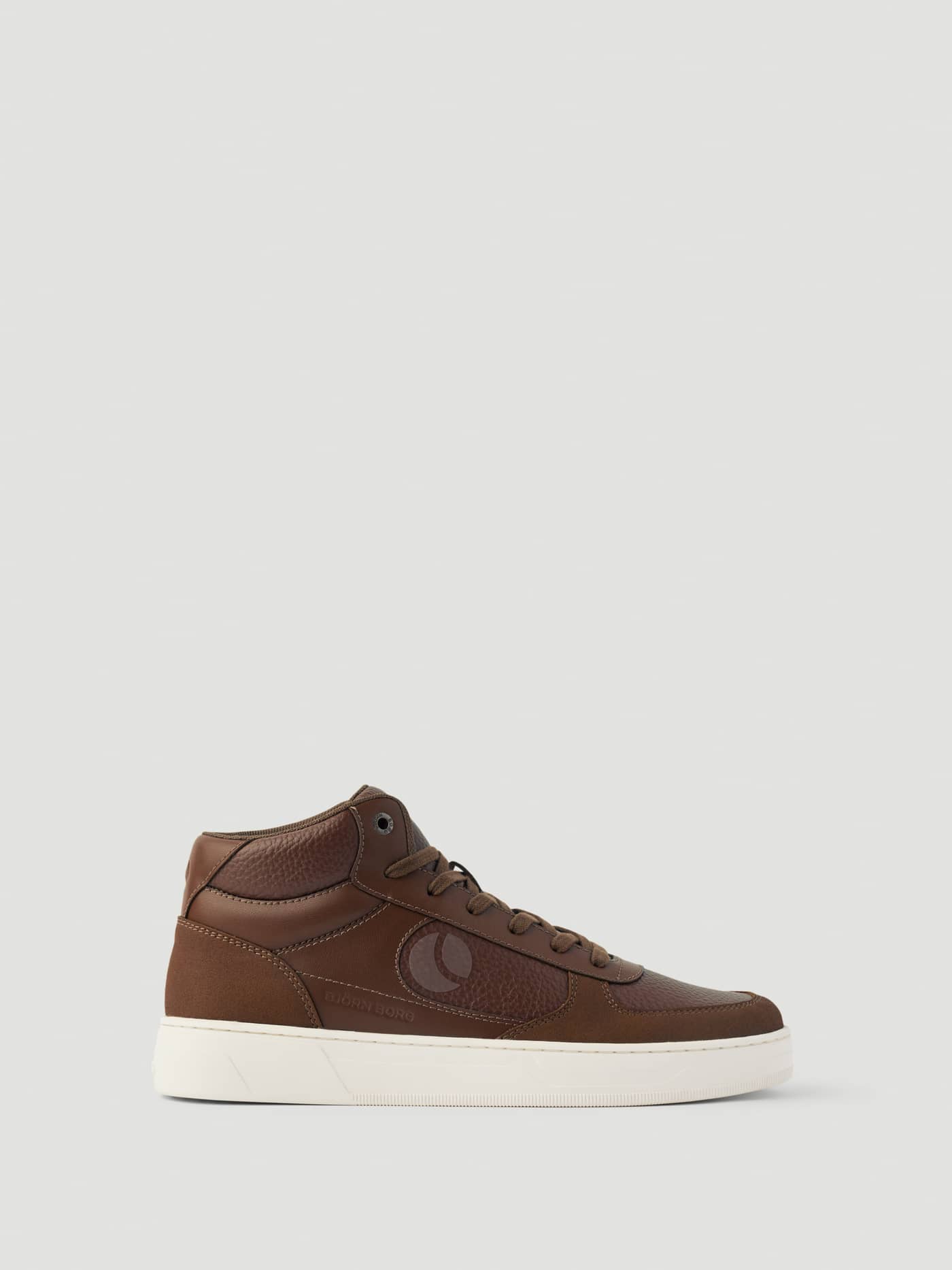 Men's Challenger Mid Sneakers in Brown, a tennis-inspired mid-top design crafted from premium synthetic leather. - Image 1