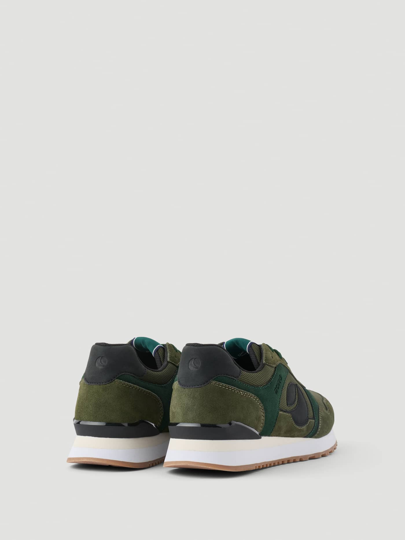 Men's Pulse Sneakers in Green shown from the back, with suede panels and a black logo for a premium technical running look. - Image 3