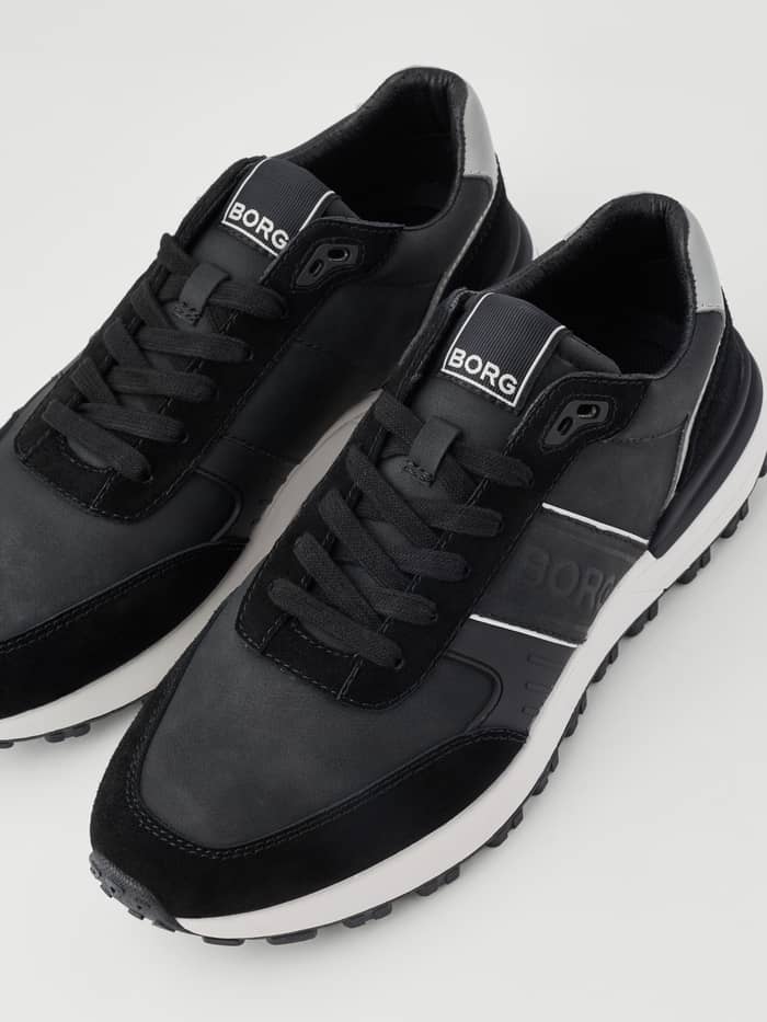 Men's Pace Nu Sneakers in Zwart voor hardlopen met mesh- en suède panelen en witte BORG-logo's. - Image 4