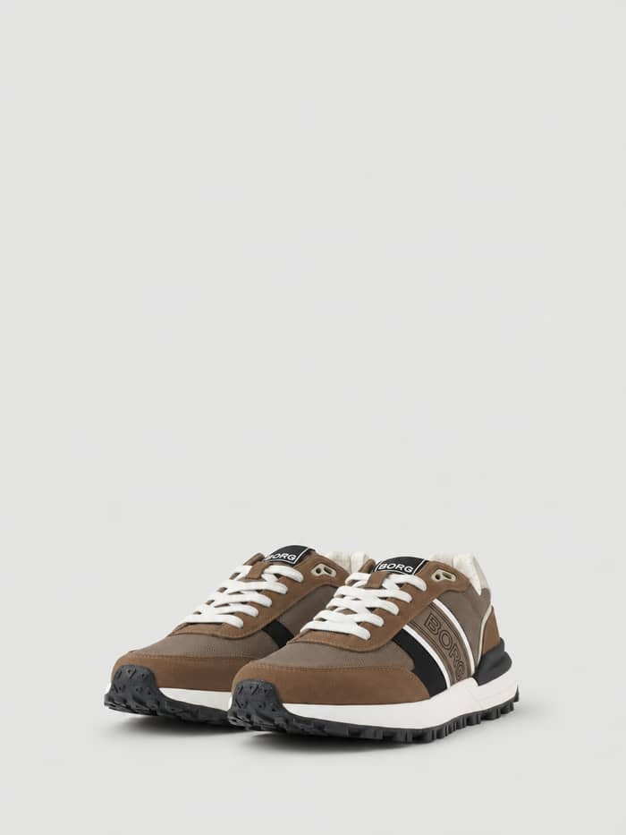 Front view of the Men's Pace Nu Sneakers in cognac and black with a running-inspired look. - Image 2