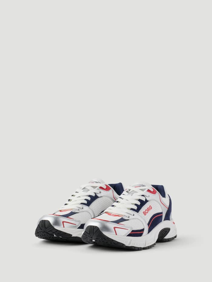 Women's Alley Sneakers in Wit / Marineblauw voor hardlopen met metallic zilveren accenten en een rood Borg-logo. - Image 3