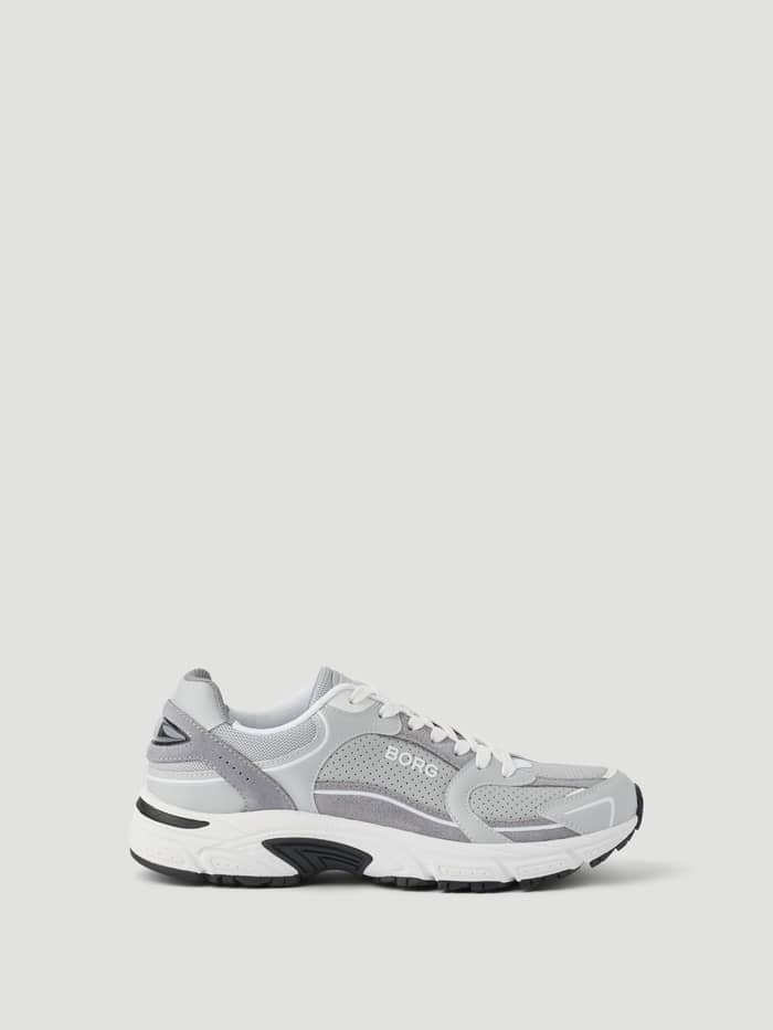 Women's Alley Sneakers in Grau und Weiß mit technischem Running-Design und weißem seitlichem Borg-Logo.