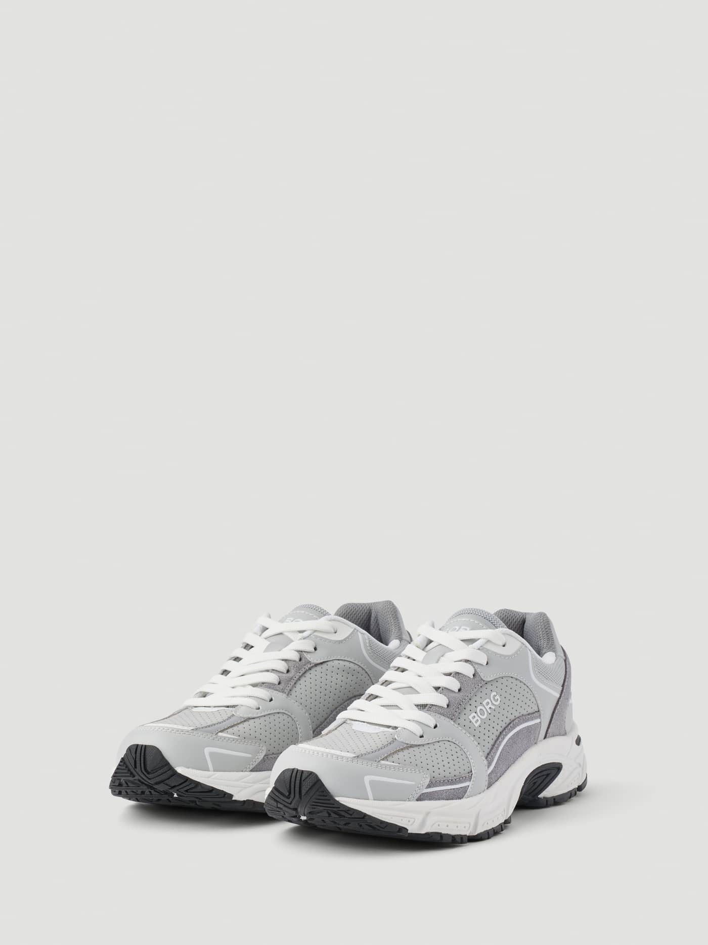 Women's Alley Sneakers in Grey and White featuring a running-inspired design with mesh panels and a white BORG logo. - Image 3