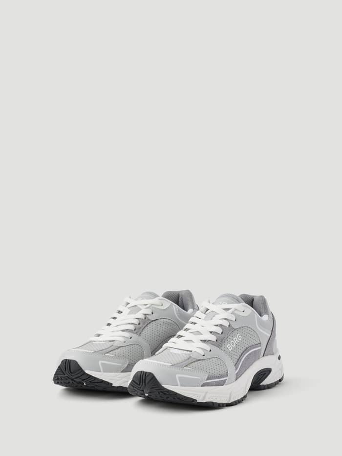 Women's Alley Sneakers in Grijs en Wit, een op running geïnspireerd design met mesh panelen en een wit BORG-logo. - Image 3