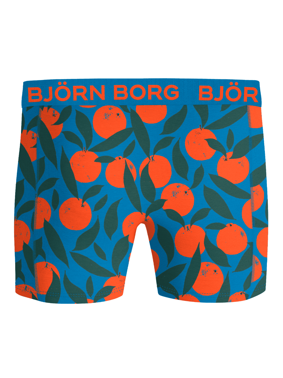 Cotton Stretch Boxers 3-pack featuring a blue, orange, and green fruit print and an orange logo on the waistband. - Image 3
