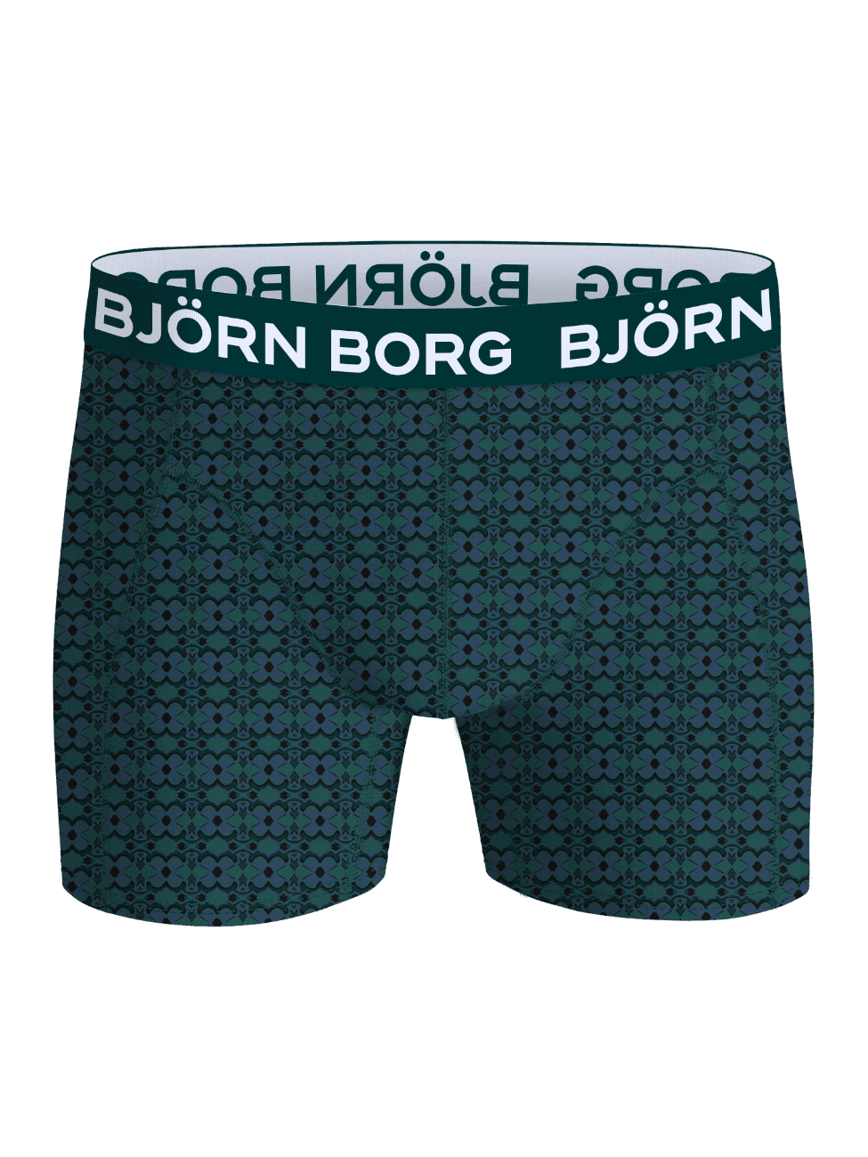 Cotton Stretch Boxers 3-pack featuring green and black geometric print boxer briefs with a white logo waistband. - Image 4