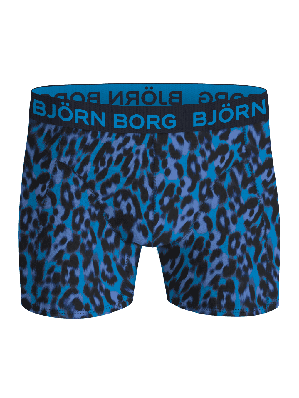 Cotton Stretch Boxers 3-pack featuring blue and black leopard print boxer briefs with a blue logo waistband. - Image 5