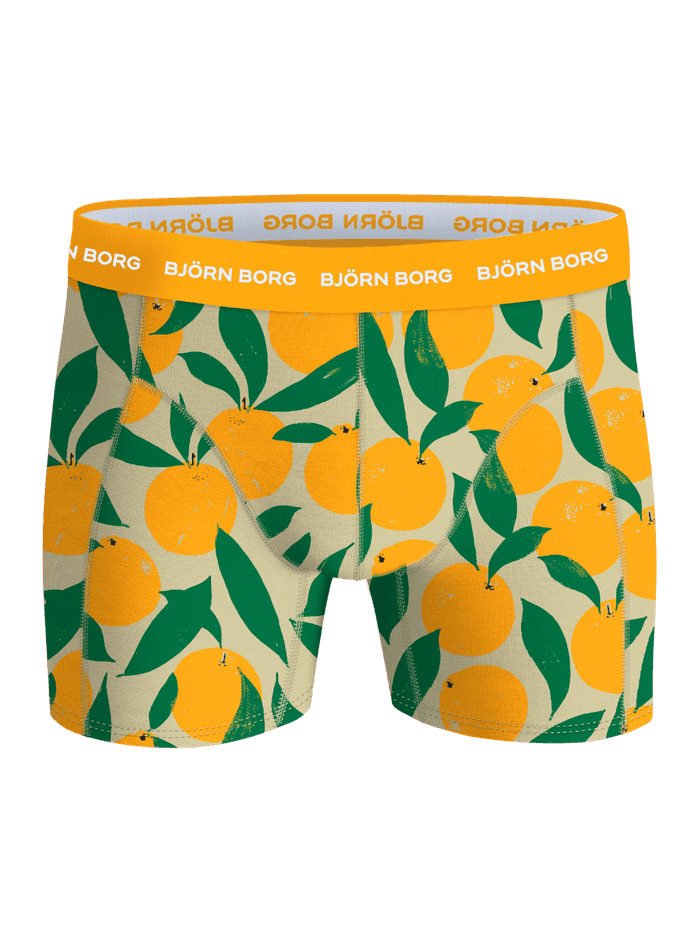 Cotton Stretch Boxers 3-pack met een oranje, groene en beige fruitprint en witte logo's op een oranje tailleband. - Image 4