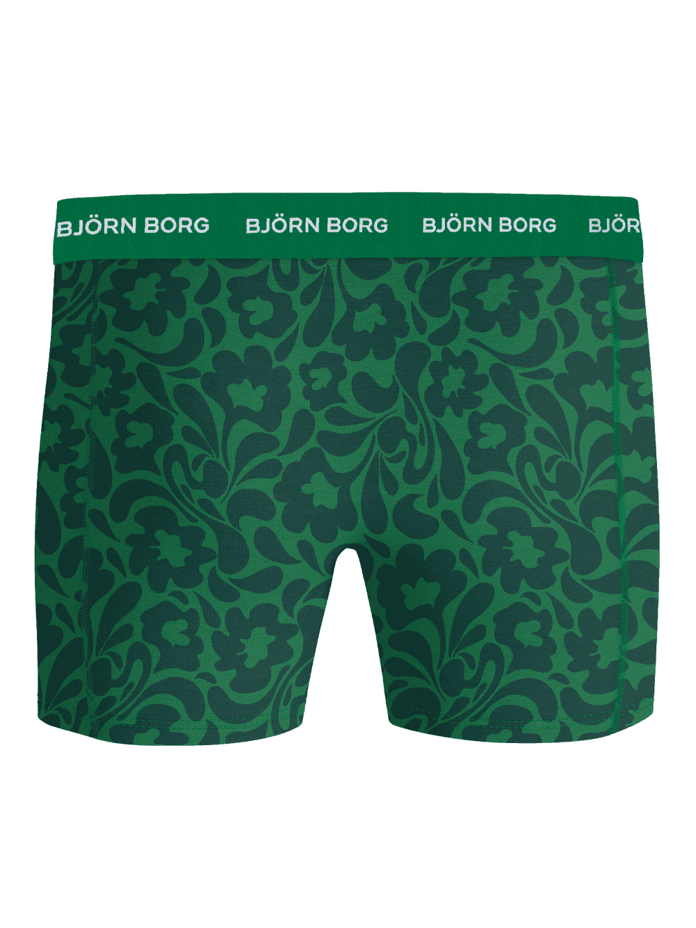 Front view of Cotton Stretch Boxers 3-pack in a green floral print with a white logo on the waistband. - Image 3