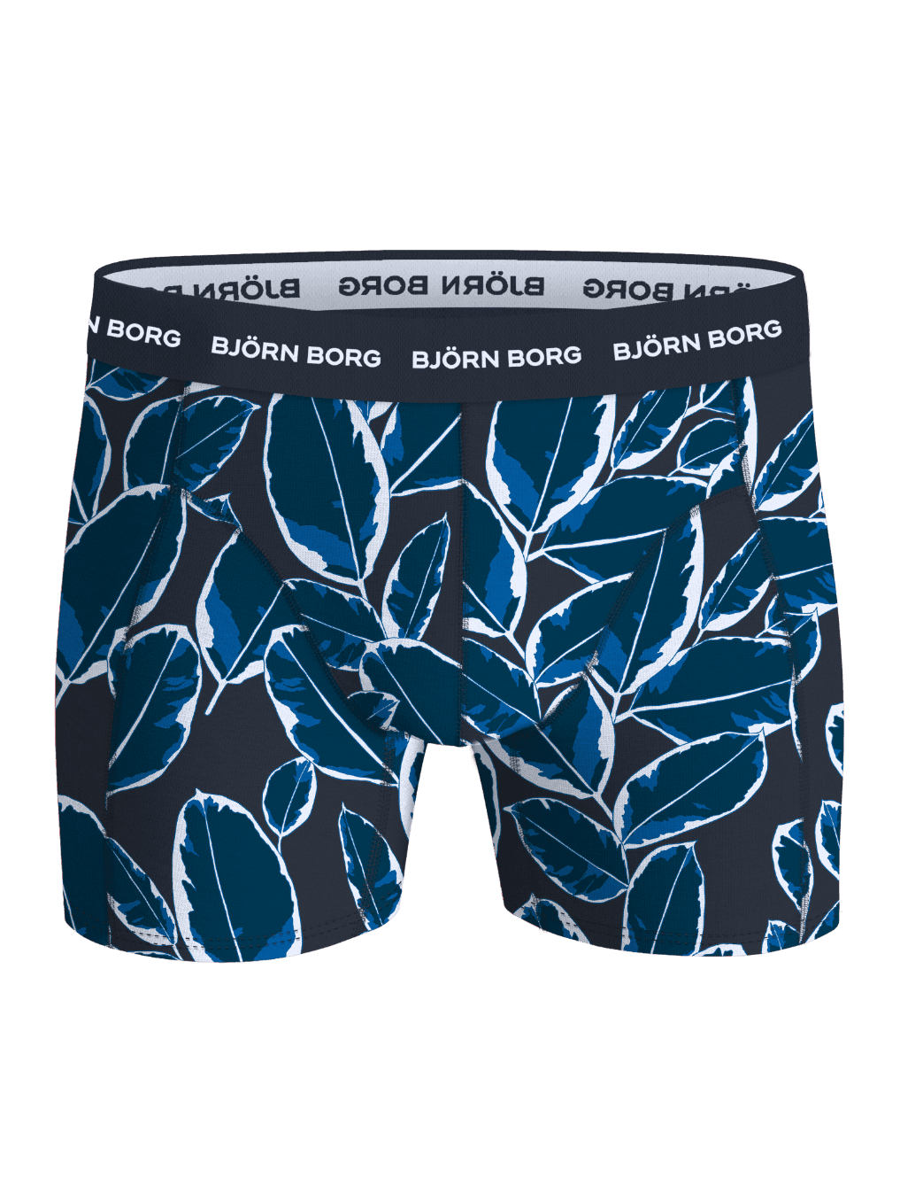 Cotton Stretch Boxers 3-pack in a blue and white leaf print on cotton stretch boxer briefs with a white logo. - Image 2