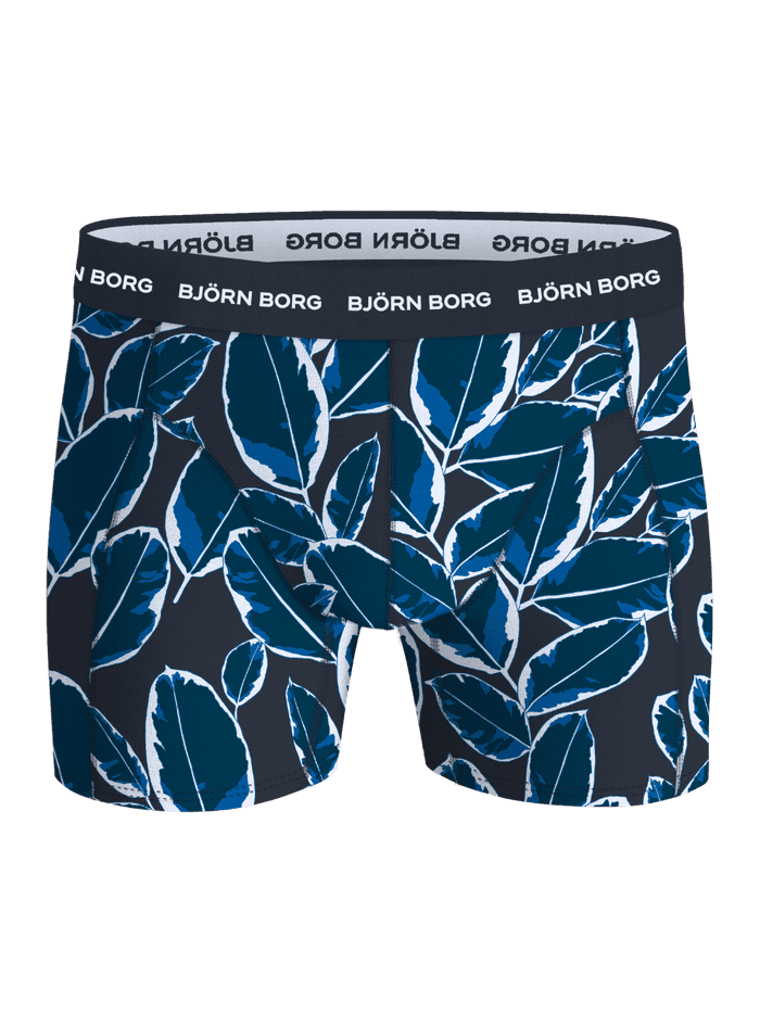 Cotton Stretch Boxers 3-pack met een blauw-witte bladerprint van stretchkatoen en een tailleband met wit logo. - Image 2