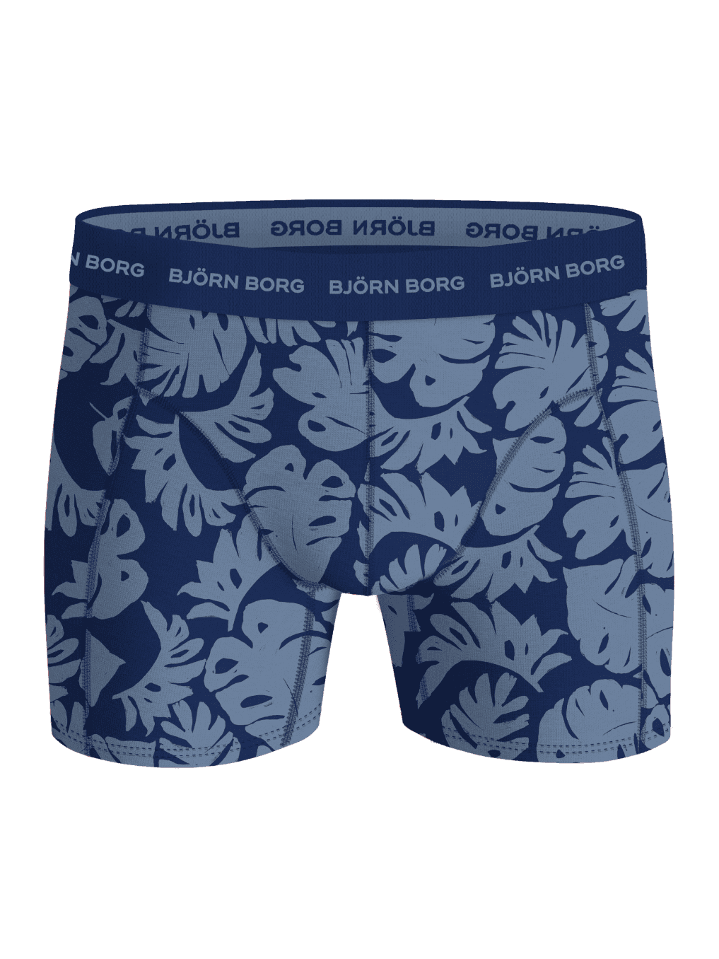 Cotton Stretch Boxers 3-pack featuring navy and light blue leaf-patterned boxer briefs with a light blue logo. - Image 5