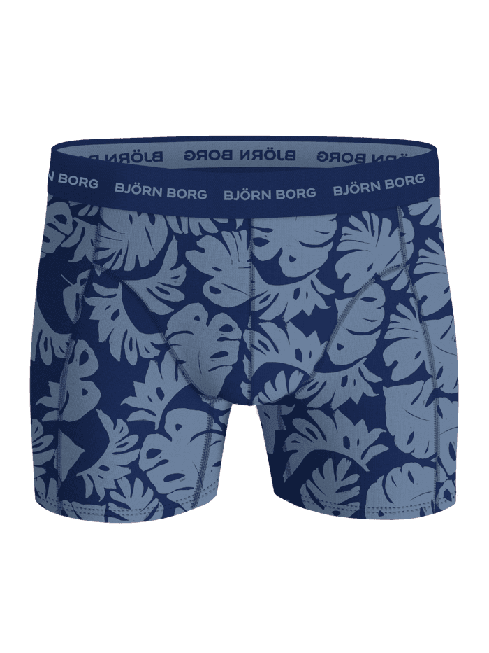 Cotton Stretch Boxers 3-pack met een donkerblauw en lichtblauw bladpatroon en een lichtblauw logo. - Image 5