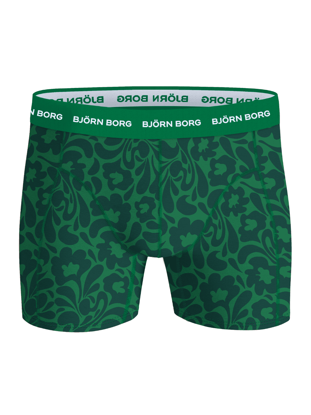 Cotton Stretch Boxers 3-pack featuring green floral boxer briefs with a white logo on the green waistband. - Image 2