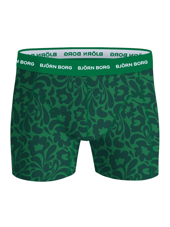 Cotton Stretch Boxers 3-pack met een groene bloemenprint en een wit logo op de groene tailleband. - Image 2