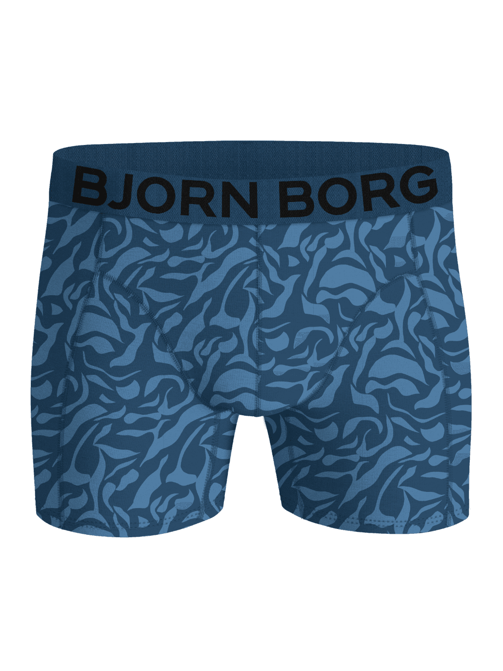 Organic Cotton Stretch Boxers 2-pack in a blue abstract print, featuring premium boxer briefs and a black logo. - Image 2